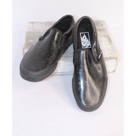 Vans Asher Black Glitter Women's 7.5 Rubber Slide On Skate Board Sneakers NWOB - Picture 1 of 9